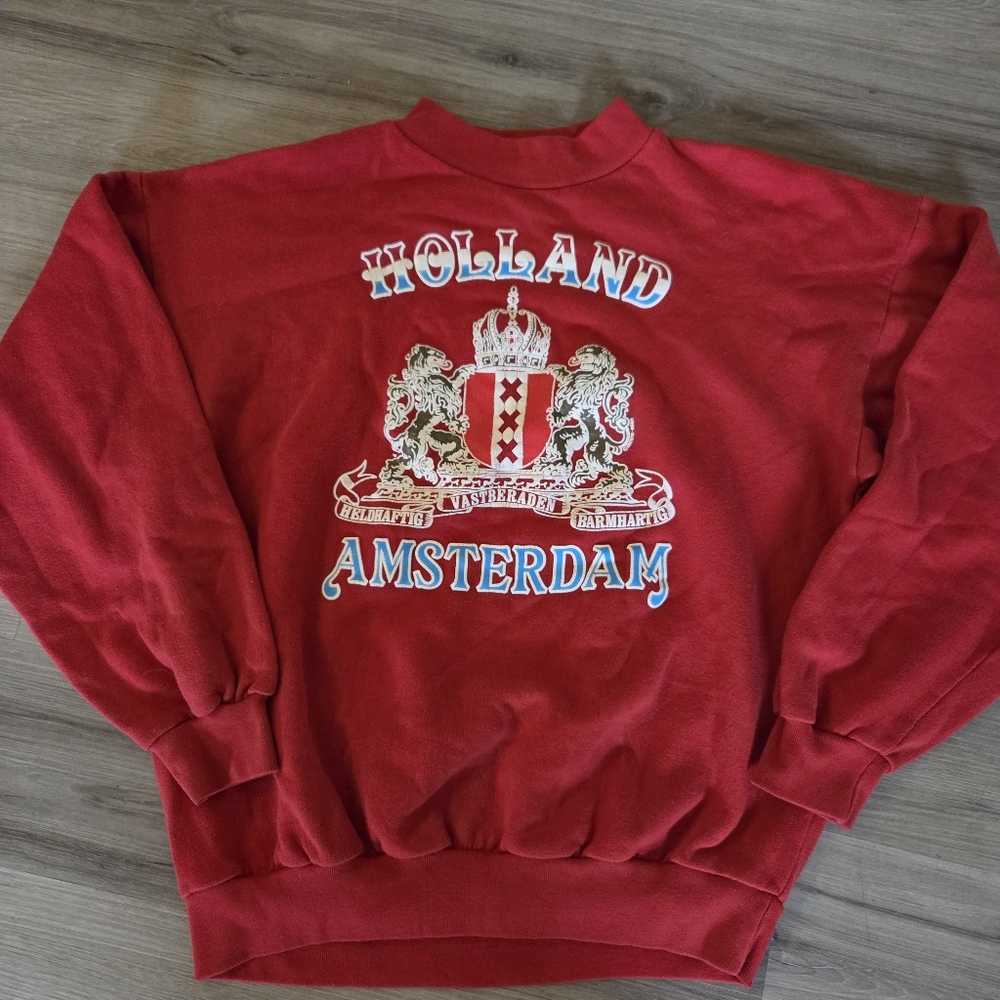 Vintage 90's Holland Amsterdam Tourist Sweatshirt Unisex M Red Puff Print‎